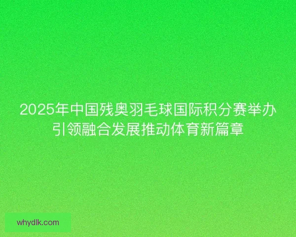 2025年中国残奥羽毛球国际积分赛举办引领融合发展推动体育新篇章
